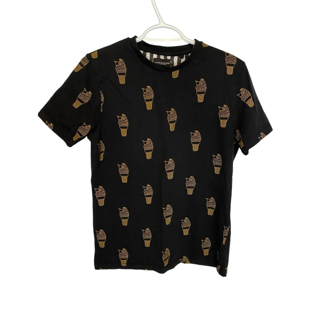 Denim & Flower Black Ice Cream Print Tee